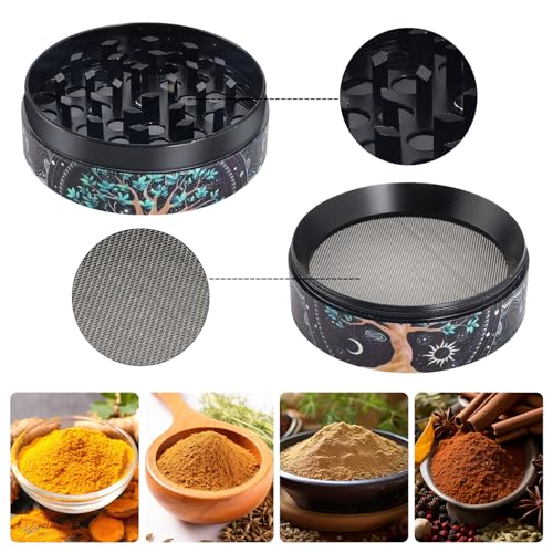 Grinder Große Crusher, Metallmühle mit Pollenschaber, 63 mm Gewürzmühle Baum-Design,Grinder Baum-Design,für Spice Gewürze (Baum-Design)