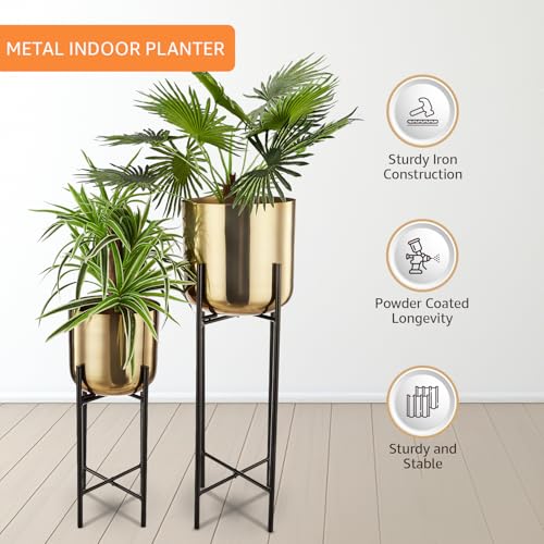 Image of amazon basics Decorative Modern Indoor Planters Flower Pots (Set of 2) | Sophisticated Design | Suitable for Living Room /Bedroom /Balcony (Glossy Rose Gold)