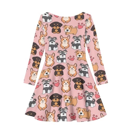 Little Kid Dresses Girls Long Sleeve Swing Dress Playwear Dresses 3-14T2