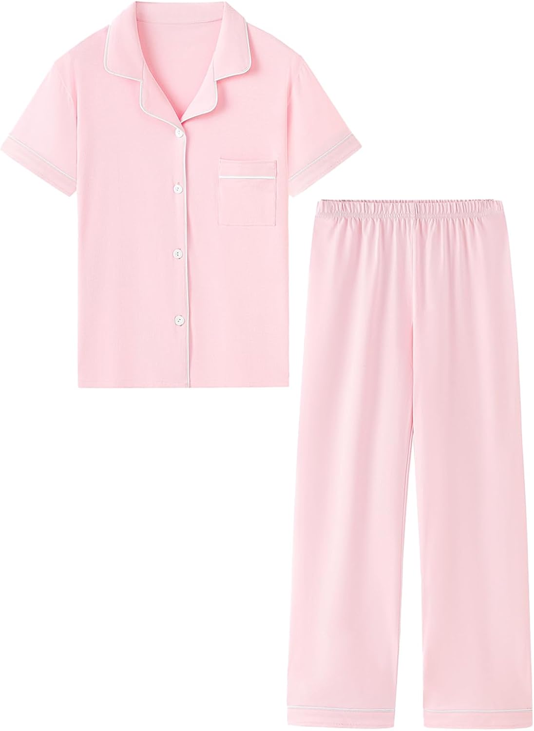 QZH.DUAO Girl & Women's 100% Cotton Short Sleeves and Long Pants Pajama Set,2-Piece, 5 Years - Large