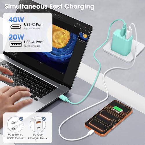 iPhone 17/16/15 Pro/Pro Max Charger, Dual Port USB-C Wall Charger with PD 40W & QC 20W Fast Charging, 10FT USB-C Cable for iPhone, iPad Pro, MacBook M1/M2/M3, Android (Green, 10 FT) - image 4