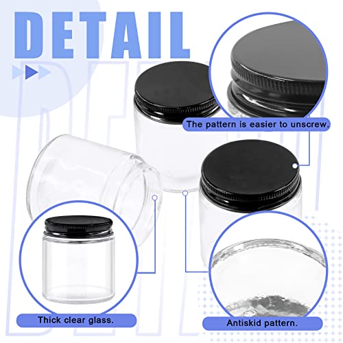 Glarks 12 Pack 4oz Glass Jars with Lids, Round Clear Glass Jars with Inner Liner and Black Lids for Storing Creams, Beauty Products, Cosmetic and Ointments3
