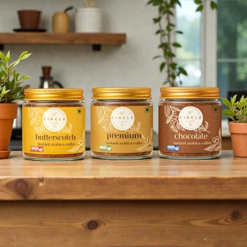 Image of The Circle Of Aroma Signature Instant Coffee|100% Arabica|Rich Aroma|No Added Sugar|Combo Of 3|Regular, Butterscotch & Chocolate|50g(25 Cups) Each Flavour|Enjoy Hot /Cold