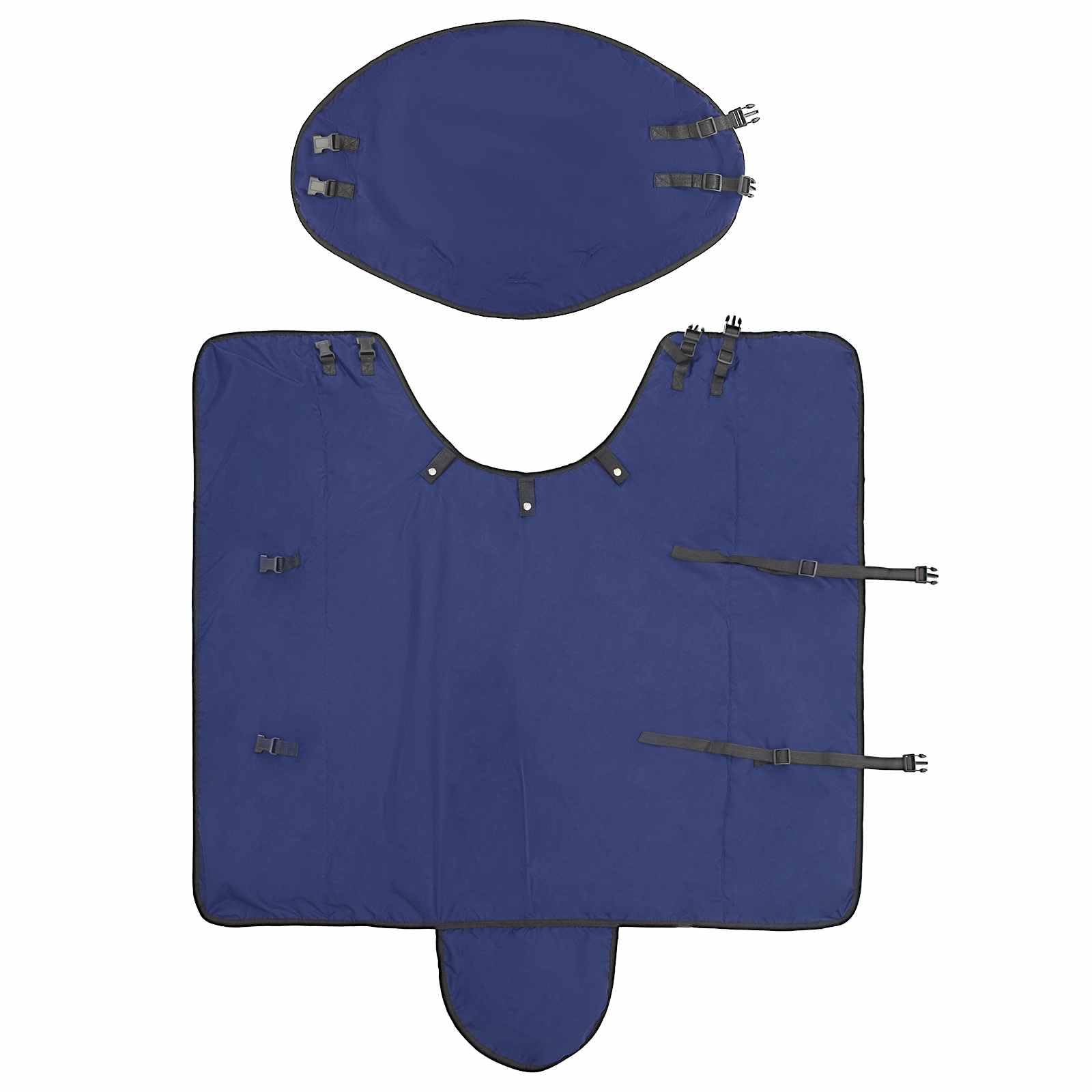 Manta para caballo, 95 cm, poliéster, transpirable, ligera, para entrenamiento, establo y transporte, con cubierta para el cuello, color azul marino