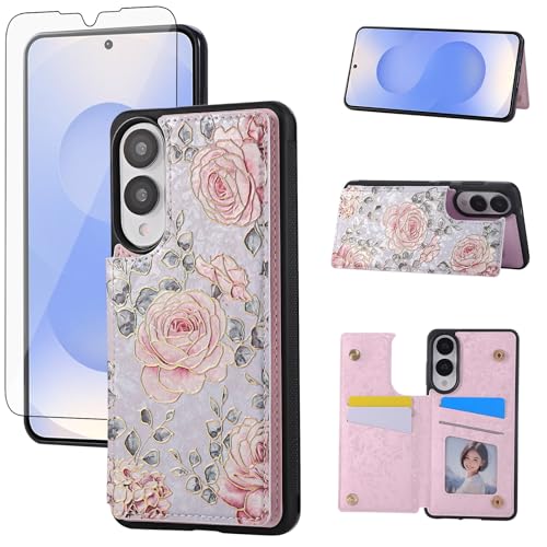 Housse fleurie Samsung S25 Edge avec porte-cartes pour sorties et voyages sans sac