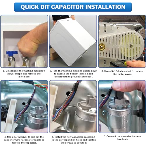 Image of Upgrade W11395618 W11162560 W10625046 Washer Motor Run Capacitor 50uF 250VAC 50 /60Hz 10000AFC Compatible With Whirlpool Washer Capacitor Replace W10390446 W10866250 W10843769 WPW10625046 W11315694