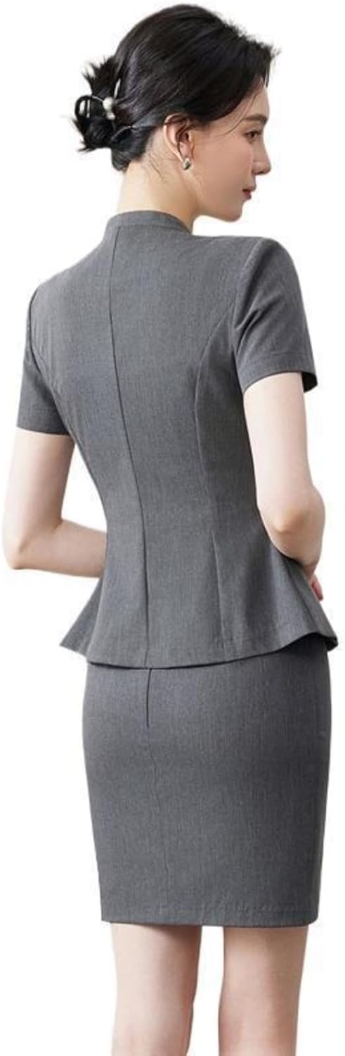 Short Sleeve Blazer Set Women's Summer Lightweight Office Uniform