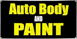 Vinyl Banner Sign Auto Body and Paint Car Body Shop Repair Marketing Advertising Black - 28inx70in, 4 Grommets, One Banner