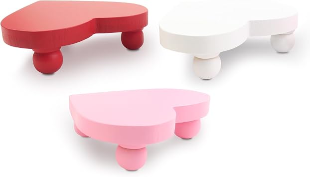 Heart Risers Valentines Day Tiered Tray Decors Love Day Mini Risers Pink White Red Farmhouse Home Decor, 3 PCS