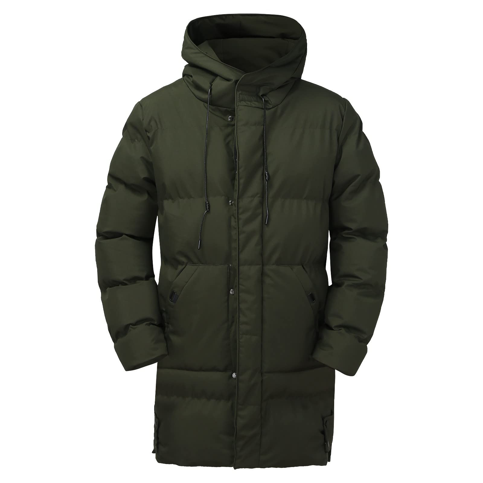Abrigos de invierno para hombre Chaqueta Casual Sólido Bolsillo con cremallera Manga Larga Abrigo con Capucha Cálido Cremallera Empalme Abrigo Extra Largo Hombre Abrigo Invierno