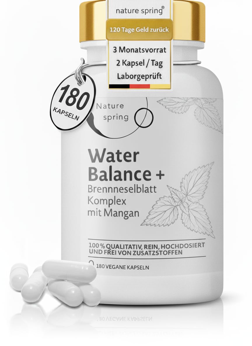 Aqua Balance Plus Kapseln – Pflanzenextrakt Komplex mit Brennnessel, Rotem Weinlaub & Rosskastanie – Magnesium & Mangan – Für Wassermanagement & Balance – 180 Kapseln – Laborgeprüft in Deutschland