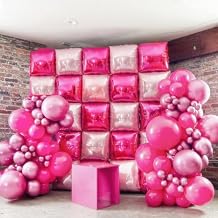 Orgnafey Metallic Magenta Hot Pink Flat Square Foil Balloons Tunnel Arch Wall Mylar Balloon Garland Kit Valentines Day Bachelorette Birthday Engagement Bridal Wedding Party Background Decorations