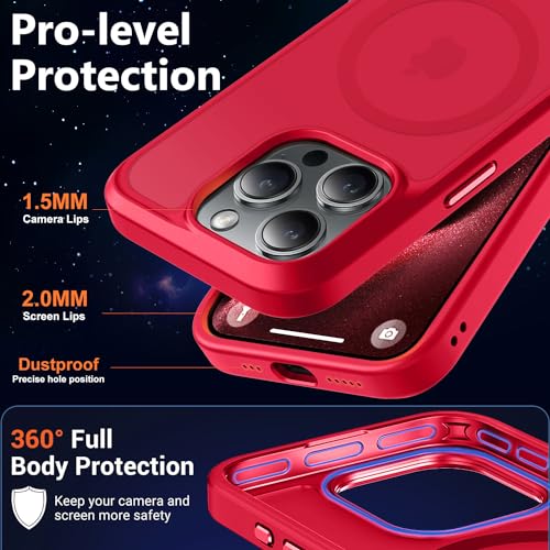 Image of MOCCA Strong Magnetic for iPhone 15 Pro Case, [Compatible with Magsafe][13FT Military Drop Protection] Slim Translucent Matte Shockproof Case for iPhone 15 Pro Phone Case 6.1'', Red