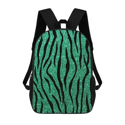 Tiger Pattern Green Glitter Backpack Simple Leisure Travel Backpack Outgoing Daypack 17 Inch
