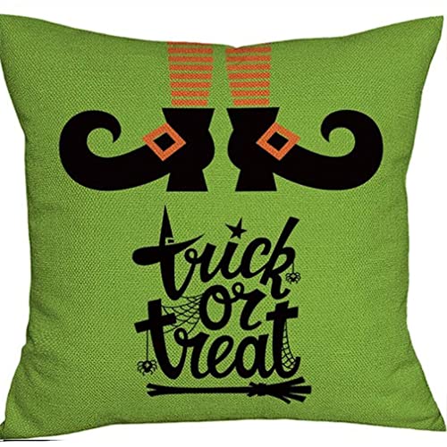 Nunubee Halloween-Kissenbezug, Hexenbein, Fledermaus-Kissenbezug, Haunted House-Kissenbezug, Leinen, Dekokissen, Kissenbezug, Happy Halloween, Schlafsofa, Dekokissen, Deko-Leinen, 45 x 45 cm Cover