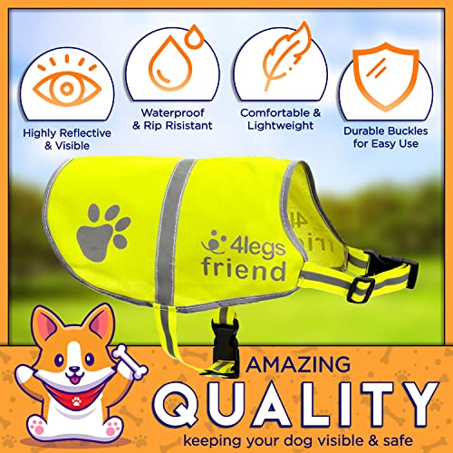 Yellow Dog Safety Reflective Lightweight Vest with Leash Hole 5 Sizes - Snap Lock Buckle Straps, High Visibility for Outdoor Activity Day and Night, Keep Your Dog Safe from Cars & Hunting Accidents