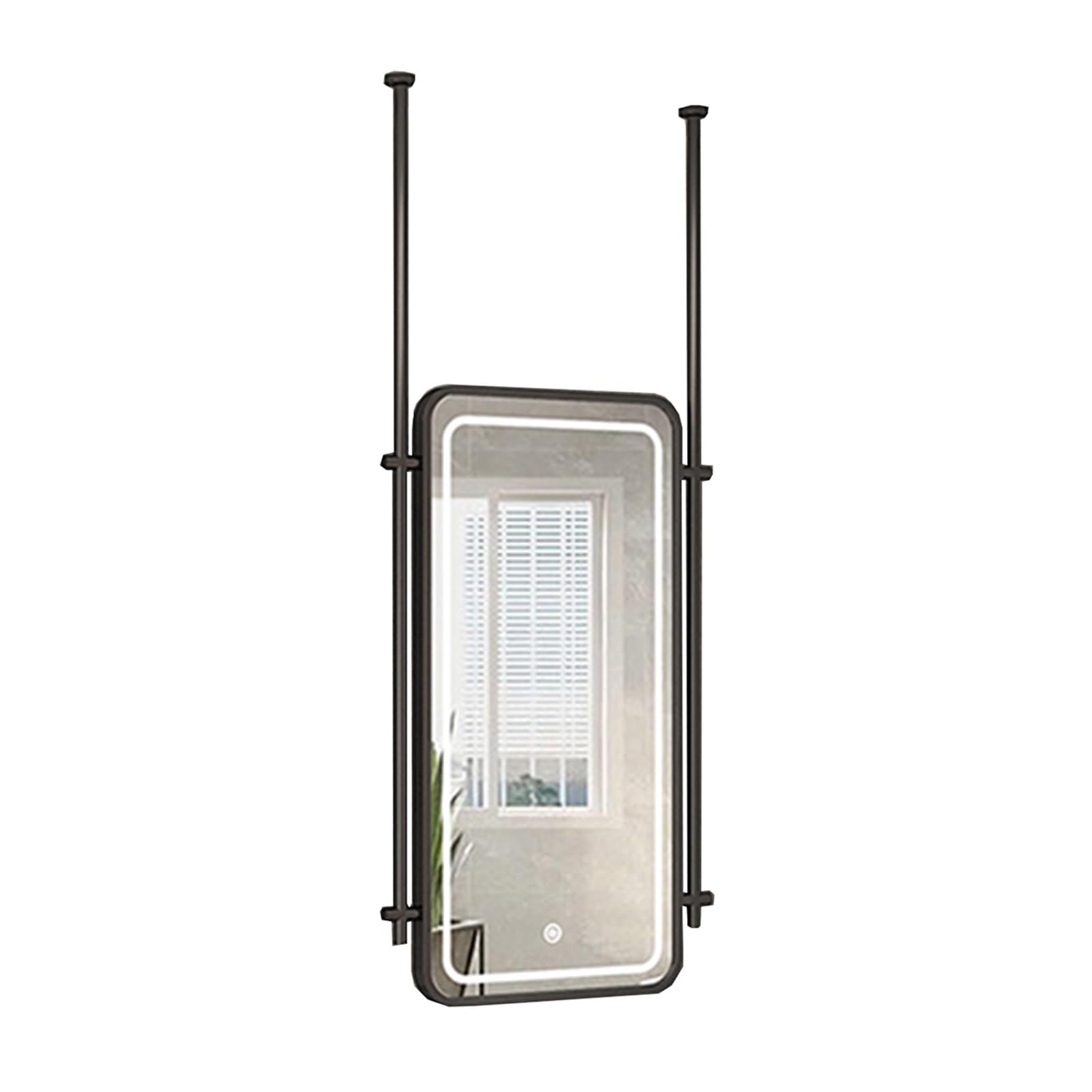 MESOVFCA Rectangular Ceiling-Mounted Mirror, Hanging Bathroom Vanity with LED Light, Suitable for Hotel and Apartment Decor(Black,60x100cm)