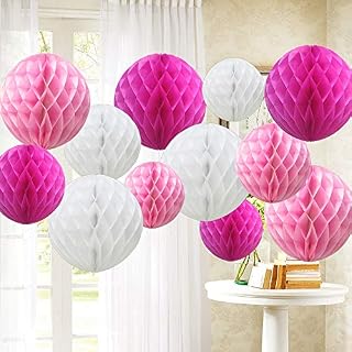 Time to Sparkle 12 Pack Tissue Paper Honeycomb Balls, Poms Birthday Baby Shower Wedding Decorations (White)