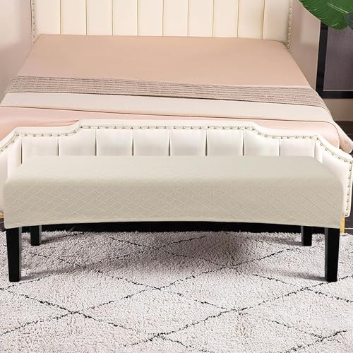 Image of SearchI Waterproof Dining Bench Cover, Stretch Washable Long Bench Seat Covers, Rectangle Dining Table Bench Slipover for Dining Room, Living Room, Kitchen(Beige Jacquard)