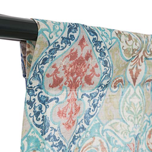 Jinchan JCUSRPDM-5018C01 Linen Valance Curtain Tie Up Green Valance For Kitchen Windows Vintage Floral Damask Printed Valance With Adjustable Tie Medallion Small Window Curtain Rod Pocket 18 Inch Long 1 Panel thumb #4