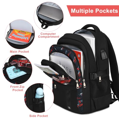 Image of ACESAK Boys Backpack - 3PCS Cool Luminous Backpack for Boys School Backpacks for Kids Kindergarten Elementary Preschool Middle School Bags with Lunch Box Pencil Case Set (Racing Car)