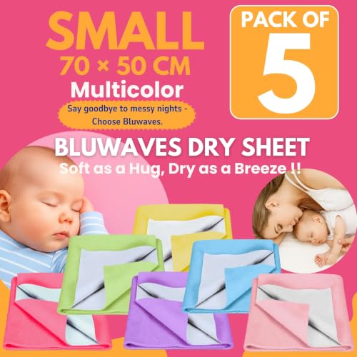 Image of Quick Drysheet for Baby - Waterproof & Extra Absorbent (Small Pack of 5) | Instadry Bed Protector Sheets | Washable Reusable Mattress Protector for New Born Babies Toddler Kids Children - Multicolor