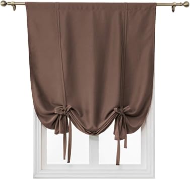 GULI Roman Short Curtains for Small Windows Solid Color Blackout Thermal Insulated Tie Up Curtain Balloon Shades Curtain Home Decor Room Darkening Curtain Panel for Bedroom Coffee, 24x47 inch