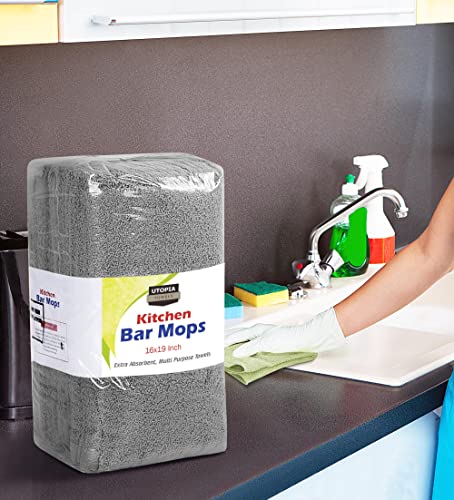 Utopia Towels Bundle Of 24 Kitchen Bar Mops - 16"X19" Functional & Multipurpose (Grey & Beige) #TOP3