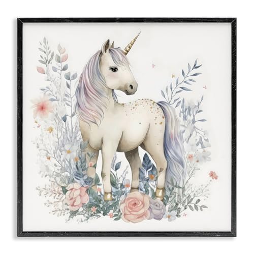 'Unicorn in Delicate Floral Forest'| Framed Giclee Art