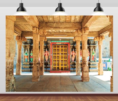 CORFOTO 10x8ft India Temple Backdrop Colorful Carved Walls India Temple Photography Background Ancient Mythological Sculpture Stone Pillar India Theme Birthday Party Portrait Photo Booth