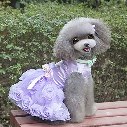 Dog Dress Luxury Puppy Skirt Clothes Princess Dresses Wedding Evening Tutu Skirt Rose Flower Bowknot Dresses for Small Dog Girl S Purple - Image 4
