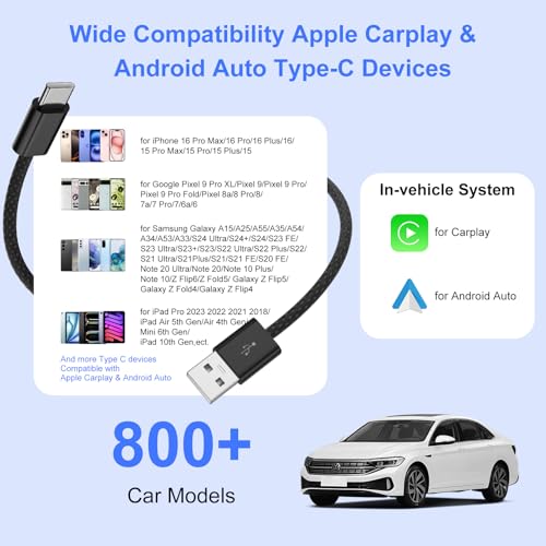 Image of USB C Cable for Carplay iPhone 17 Pro Max Air 16 15,18W 3A USB A to C Cable for Apple CarPlay & Android Auto, 1M Length Type C Charging Cord for iPad Pro, iPad A16 /Mini 6, Galaxy S25 S24 S23, Black