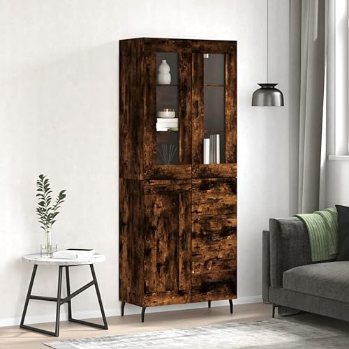 Frdhee Cómoda armario esquinero aparador, roble ahumado, 69,5 x 34 x 180 cm, material de madera, para salón, cocina, comedor, se puede instalar rápidamente