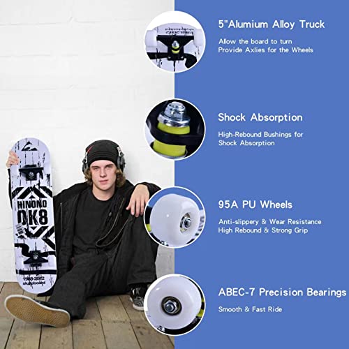 Foto von Skateboards für Anfänger, Kinder, Jungen, Mädchen und Erwachsene, 78 x 20 cm, 7-lagiger Ahorn, Doppel-Kick-Konkav, faszinierend kühl, solide und langlebig (OK 8)