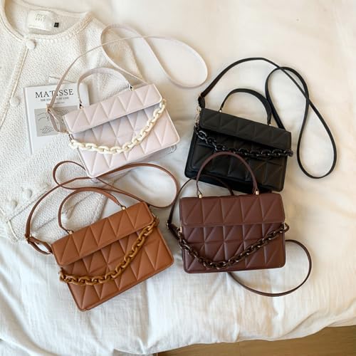 Quilted Crossbody Bag for Women PU Handbags Trendy Designer Shoulder Bags Purse，Chain Decoration Handheld Small Square Bag2