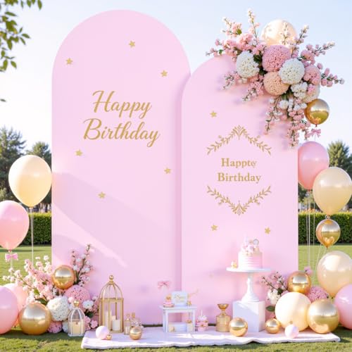 Image of Pale Pink Photo Arch Backdrop Cover Set of 2 for Party Spandex 7.2 and 6ft Arch Covers Stretchy Backdrop Baby Shower Arch Stand Covers for Girls Birthday Wedding Bridal Shower Banquet Background