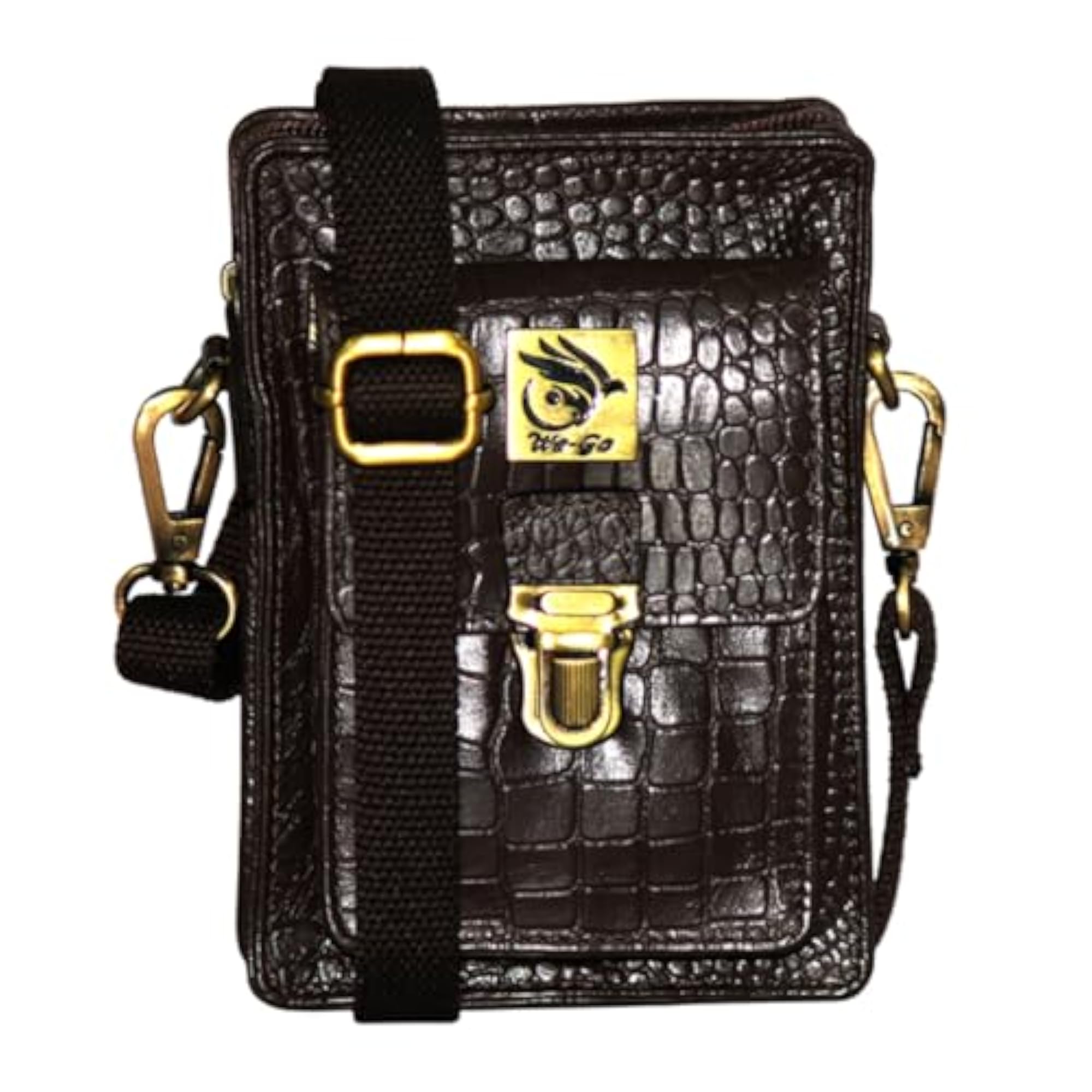 Genuine Leather Croco Print Travel Pouch Bag, Removable Strap