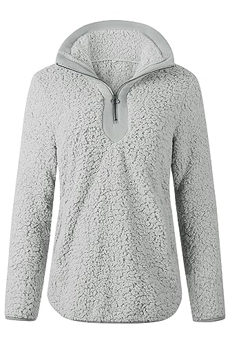 Image of AQOTHES Womens Loose Casual Zipper Sherpa Fleece Pockets Pullover Sweatshirt for Women