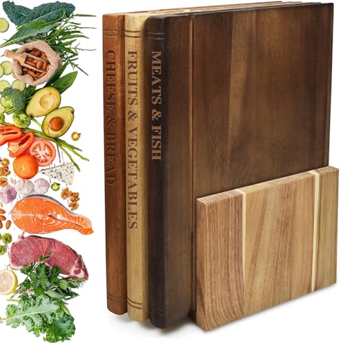 BLOCE Book Cutting Board Set, Wooden Cutting Boards with Stand