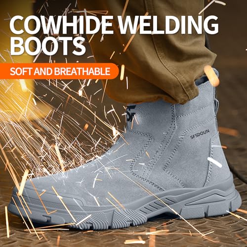 Image of Work Boots for Men Slip On Welding Boots for Men Indestructible Steel Toe Boots Men's Steel Toe Shoes Fireproof Safety Toe Shoes Construction Boots for Welder Men's Work Shoes.