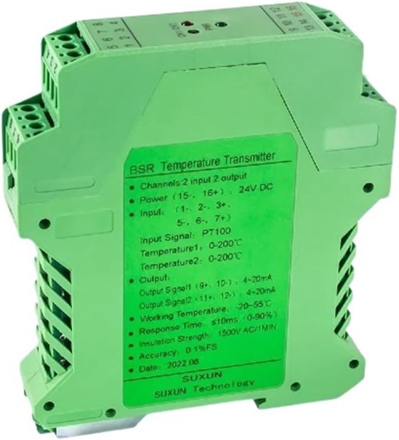 1pcs DIN Rail Temperature Transmitter PT100-200-650C Temperature Detection 4-20mA 0-5V 10V Output Thermistor Temperature Transducer(1 in 2 out,0-200C 0-10V)
