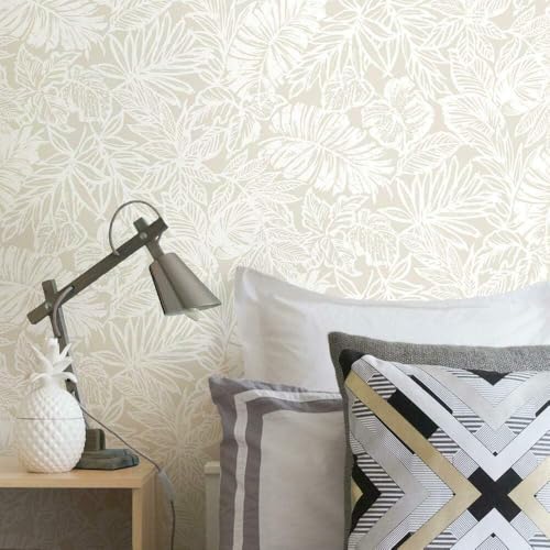 Image of Peel and Stick Wallpaper Floral Watercolor Flowers Vinatge Pattern Design Tropical Palm Leaves Wallpaper Contact Paper Botanical Wallpaper Removable Wall Decor Self Adhesive 16.5By87INCH