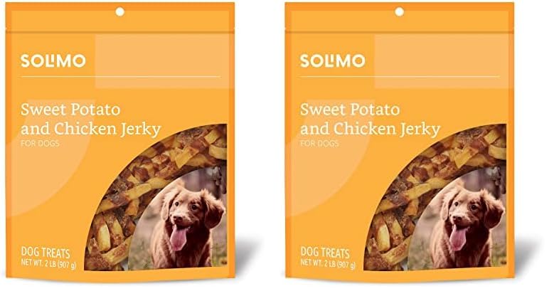 Image of Amazon Brand - Solimo Sweet Potato & Chicken Jerky Dog Treats, 2 pounds (Pack of 2)