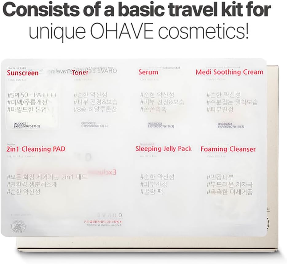 OHAVE Travel Cosmetic Case with Vegan Skincare Essentials – Compact Skincare Organizer with Cleanser, Moisturizer, Serum & Toner – Cruelty-Free, Eco-Friendly, Portable Size Fro 3 Pack