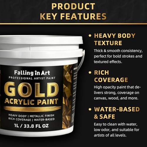 Falling in Art 33.8 Oz Heavy Body Gold Metallic Acrylic Paint, Non-Toxic by Falling in Art - Image 5