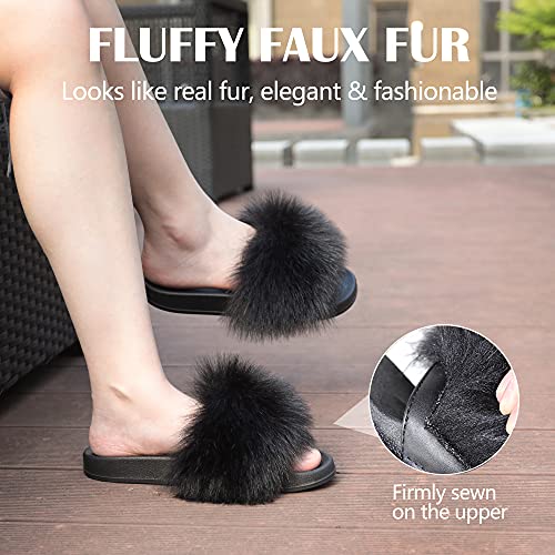 Women's Furry Slides Faux Fur Slides Fuzzy Slippers Fluffy Sandals Outdoor Indoor2