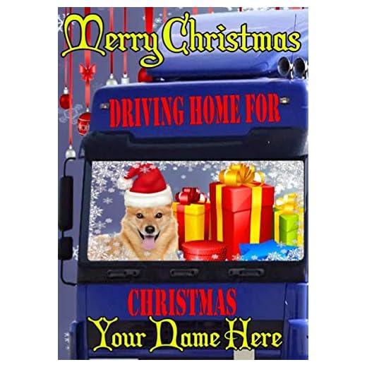 dhfx107 Finsk spets hund lastbilschaufför hem till jul god jul jul A5 personliga gratulationskort postat av US Gifts for All 2016 från Derbyshire UK