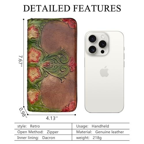 Image of Wallet Genuine Leather for Women - with RFID Blocking Card checkbook ID Slot Large Capacity Vintage style (morning glory coffee)