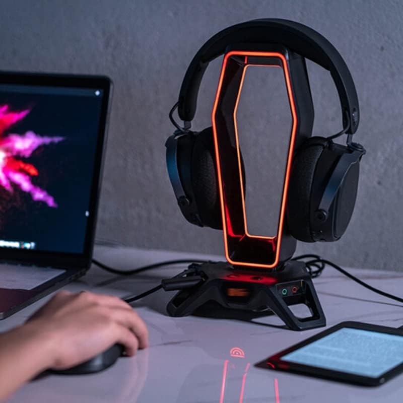 viby rgb headset stand multi functional headphone holder hanger display shelf with 3 usb 2 0 virtual 7 1 surround sound 3 5mm port color onecolor