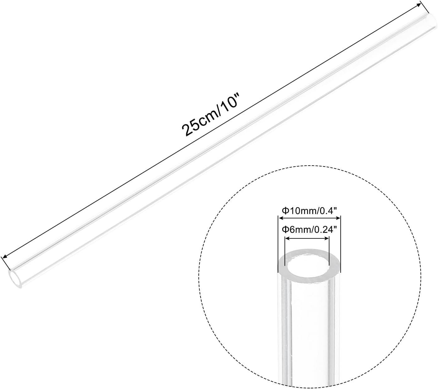 MECCANIXITY Acrylic Pipe Clear Rigid Round Tube 6mm(0.24") ID 10mm(0.4") 10" for Lamps and Lanterns, Water Cooling System
